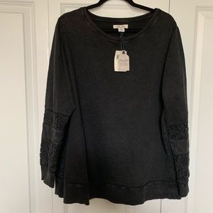 Acid Wash Lucky Lotus Sweater w/Lace Detail